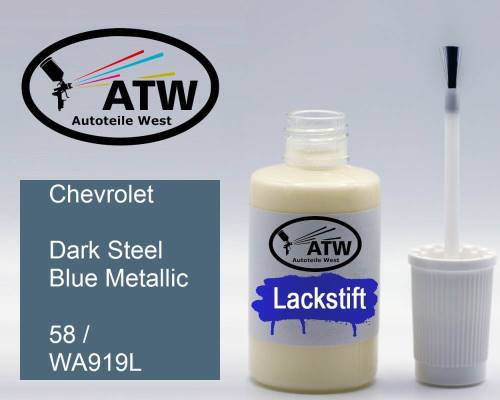 Chevrolet, Dark Steel Blue Metallic, 58 / WA919L: 20ml Lackstift, von ATW Autoteile West.